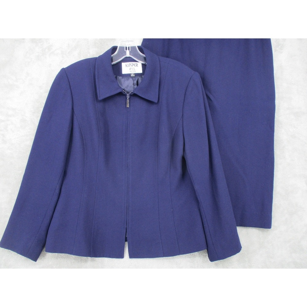 Kasper ASL Skirt Suit Womens 12 Office Career Navy Blue Blazer Corporate Lined